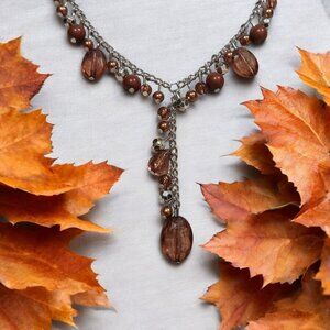 Paparazzi ✦ Brown Beaded Necklace & Earrings Set ✦ Silver Chain Crystal Accents